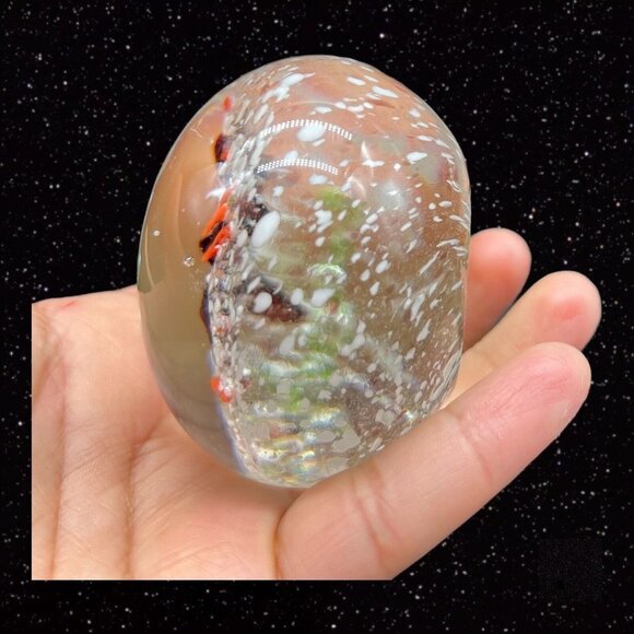 Art Glass Paperweight Cherry Tree w White Dots Round Sphere Vintage Glass 2.5”W - Picture 6 of 12